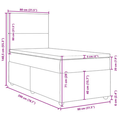 vidaXL sötétszürke szövet rugós ágy matraccal 80 x 200 cm