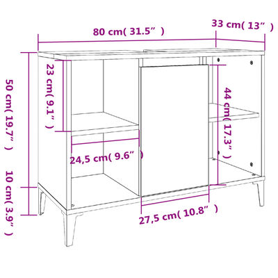 vidaXL betonszürke szerelt fa mosdószekrény 80 x 33 x 60 cm