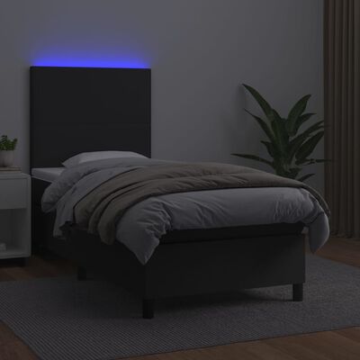 vidaXL fekete műbőr rugós ágy matraccal és LED-del 90x190 cm