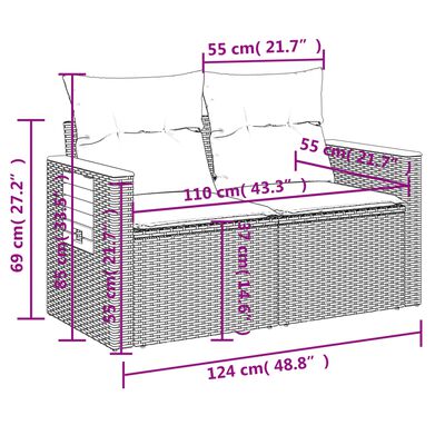 vidaXL 8 részes fekete polyrattan kerti ülőgarnitúra párnákkal