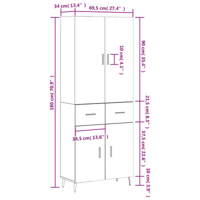 vidaXL szürke sonoma szerelt fa magasszekrény 69,5 x 34 x 180 cm