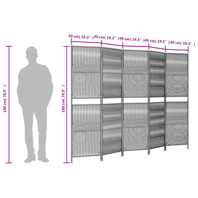 vidaXL szürke 5-paneles polyrattan térelválasztó