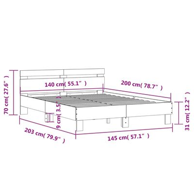 vidaXL szürke sonoma színű szerelt fa ágykeret fejtámlával 140x200 cm