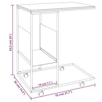 vidaXL fekete szerelt fa kisasztal kerekekkel 55x36x63,5 cm