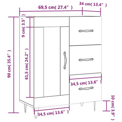 vidaXL füstös tölgy színű szerelt fa tálalószekrény 69,5 x 34 x 90 cm