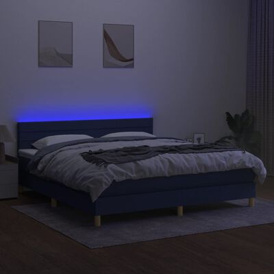 vidaXL kék szövet rugós és LED-es ágy matraccal 160x200 cm