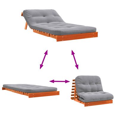 vidaXL viaszbarna tömör fenyőfa futon kanapéágy matraccal 100x206x11cm