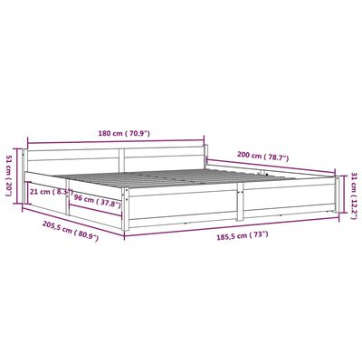 vidaXL fekete ágykeret fiókokkal 180 x 200 cm (Super King)