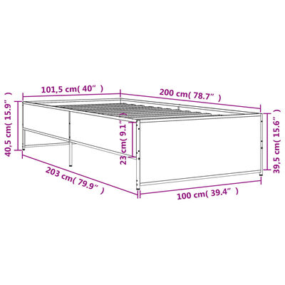 vidaXL sonoma tölgyszínű szerelt fa és fém ágykeret 100 x 200 cm