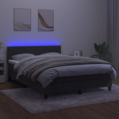 vidaXL sötétszürke bársony rugós és LED-es ágy matraccal 140x190 cm