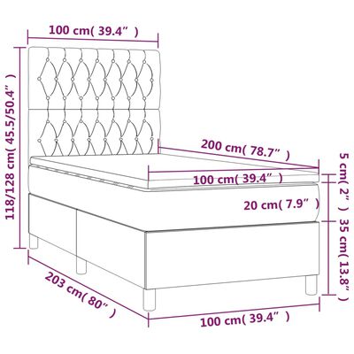 vidaXL sötétzöld bársony rugós ágy matraccal 100 x 200 cm