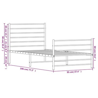 vidaXL fehér fém ágykeret fej- és lábtámlával 90 x 190 cm