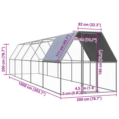 vidaXL kültéri horganyzott acél tyúkól 2 x 10 x 2 m