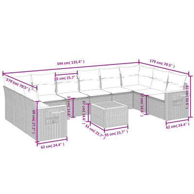 vidaXL 11 részes szürke polyrattan kerti ülőgarnitúra párnákkal