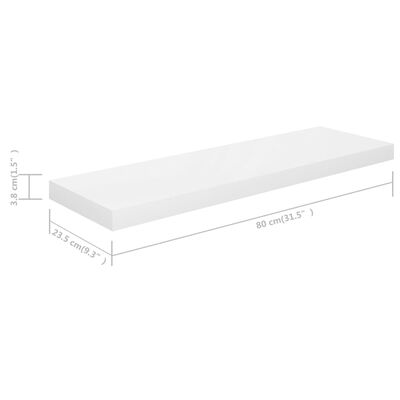 vidaXL 2 db magasfényű fehér MDF lebegő fali polc 80 x 23,5 x 3,8 cm