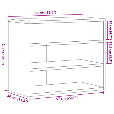 vidaXL fekete szerelt fa cipőtároló pad 60 x 30 x 45 cm