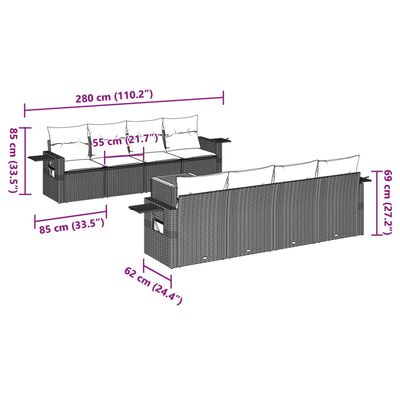 vidaXL 9 részes fekete polyrattan kerti ülőgarnitúra párnákkal