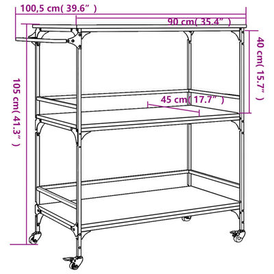 vidaXL barna tölgy színű szerelt fa konyhai kocsi 100,5 x 50 x 105 cm