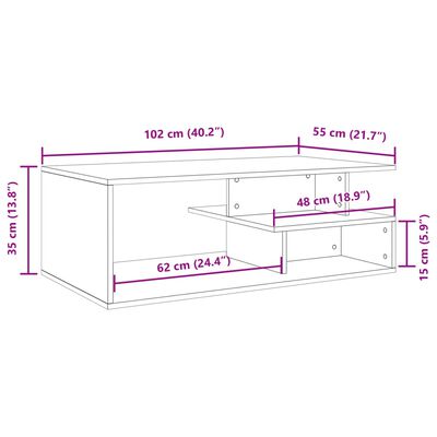 vidaXL fekete szerelt fa dohányzóasztal 102x55x35 cm