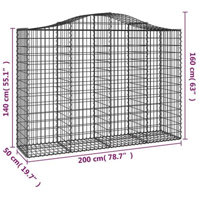 vidaXL íves horganyzott vas gabion kosár 200x50x140/160 cm