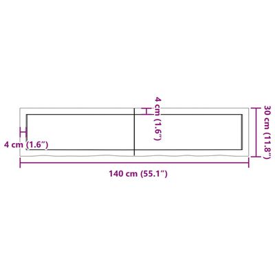 vidaXL világosbarna kezelt tömör fa fürdőszobai pult 140x30x(2-6) cm