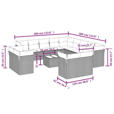 vidaXL 14 részes fekete polyrattan kerti ülőgarnitúra párnákkal