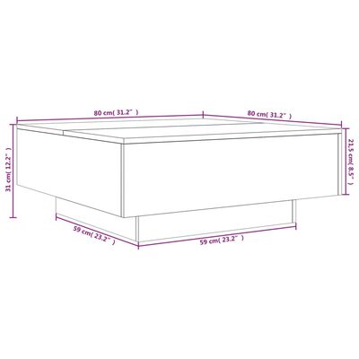 vidaXL füstös tölgy színű dohányzóasztal LED-lámpákkal 80 x 8 0x 31 cm