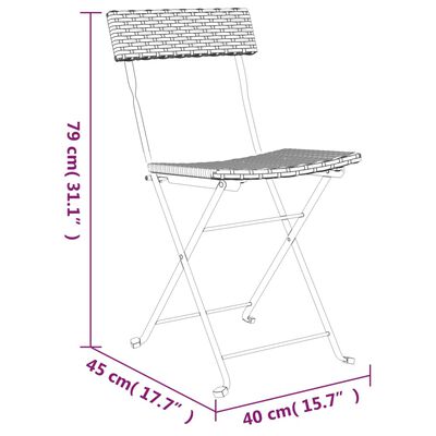 vidaXL 3 részes barna összecsukható polyrattan bisztrószett