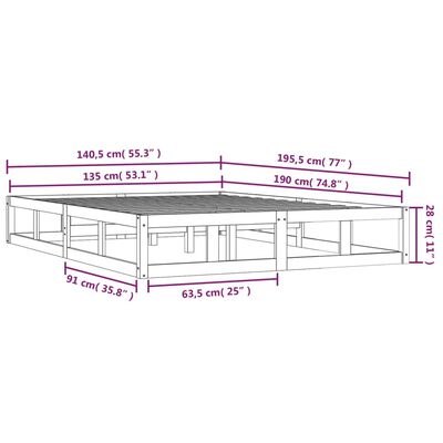 vidaXL fekete tömör fa ágykeret 135 x 190 cm (Double)