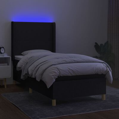 vidaXL fekete szövet rugós és LED-es ágy matraccal 100x200 cm