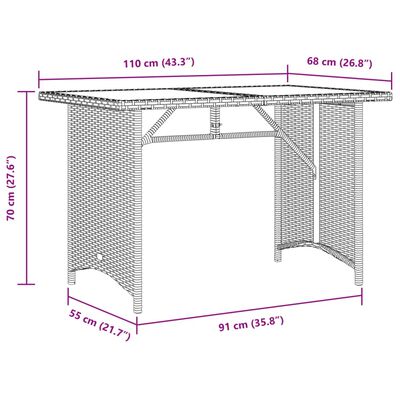 vidaXL barna polyrattan üveglapos kerti asztal 110x68x70 cm