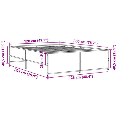 vidaXL füstös tölgy színű szerelt fa és fém ágykeret 120 x 200 cm