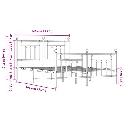 vidaXL fekete fém ágykeret fej- és lábtámlával 140 x 190 cm