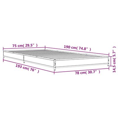 vidaXL sonoma tölgyszínű szerelt fa és fém ágykeret 75 x 190 cm