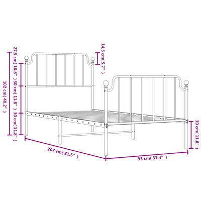 vidaXL fekete fém ágykeret fej- és lábtámlával 90 x 200 cm