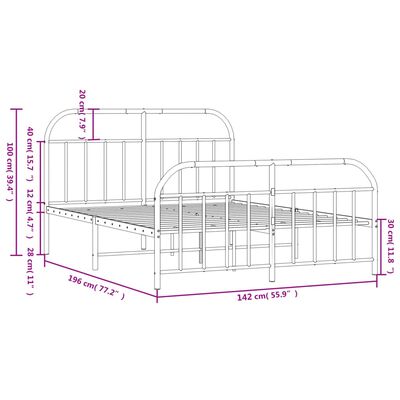 vidaXL fehér fém ágykeret fej- és lábtámlával 135x190 cm