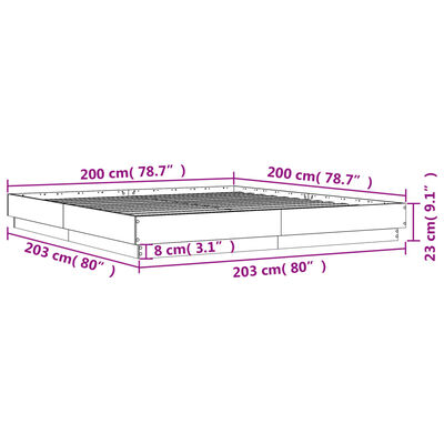 vidaXL betonszürke ágykeret LED-világítással 200x200 cm