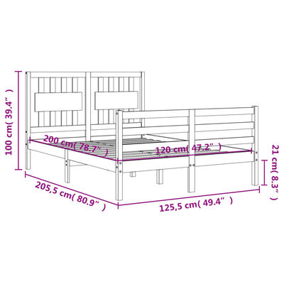 vidaXL tömör fa ágykeret fejtámlával 120 x 200 cm