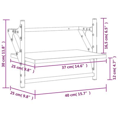 vidaXL 2 db sonoma-tölgyszínű falipolc rúddal 40 x 25 x 30 cm