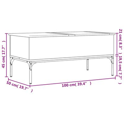 vidaXL sonoma tölgy szerelt fa és fém dohányzóasztal 100x50x45 cm