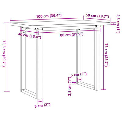 vidaXL tömör fenyőfa és öntöttvas étkezőasztal O-vázzal 100x50x75,5 cm