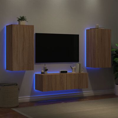 vidaXL 3 darab sonoma tölgy színű falra szerelhető TV-szekrény LED-del