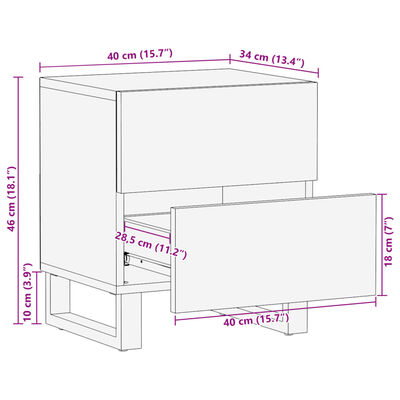 vidaXL 2 db tömör nyers mangófa éjjeliszekrény 40 x 34 x 46 cm