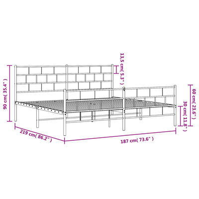 vidaXL fekete fém ágykeret fej- és lábtámlával 183 x 213 cm