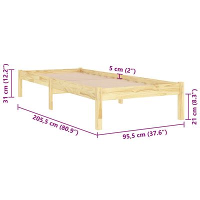 vidaXL tömör fenyőfa ágykeret 90 x 200 cm