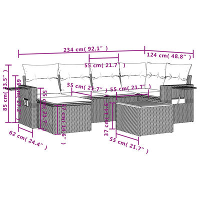 vidaXL 7 részes vegyes bézs polyrattan kerti ülőgarnitúra párnákkal