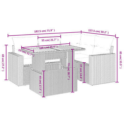 vidaXL 5 részes szürke polyrattan kerti ülőgarnitúra párnákkal