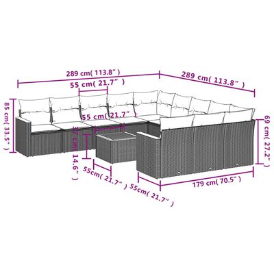 vidaXL 12 részes fekete polyrattan kerti ülőgarnitúra párnákkal