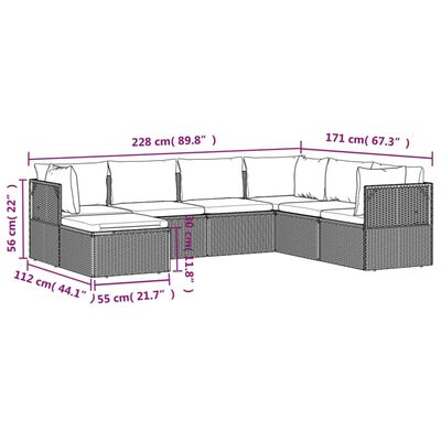 vidaXL 7 részes szürke polyrattan kerti ülőgarnitúra párnákkal