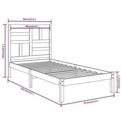 vidaXL Single fekete tömör fa ágykeret 90 x 190 cm